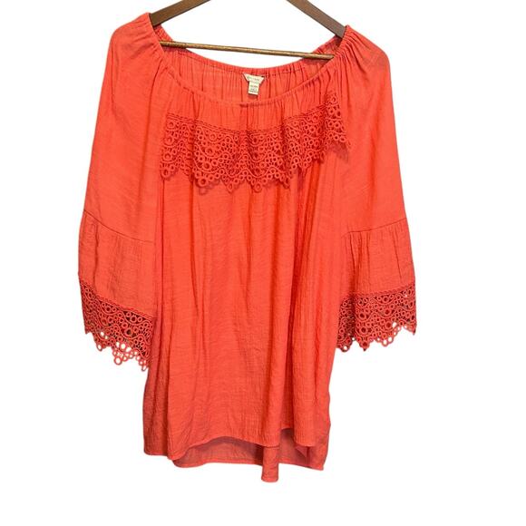 Cato Women Tunic Top 18/20 Coral Boho Crochet Peasant Flowy Festival Cottagecore - Picture 1 of 10